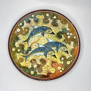 Minoan Dolphins Knossos Ceramic Plate Ancient Greek Pottery Décor Hand Painted